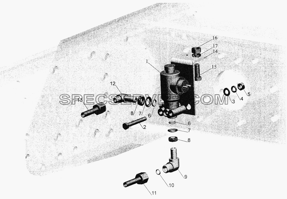 Установка тормозного клапана ASR и присоединительной арматуры для МАЗ-544069 (список запасных частей)