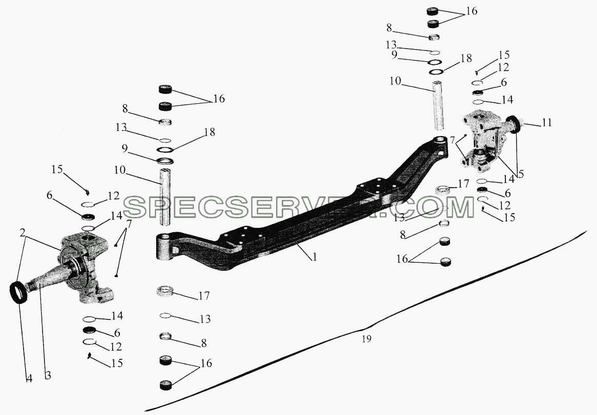 Балка передней оси с кулаками для МАЗ-544069 (список запасных частей)
