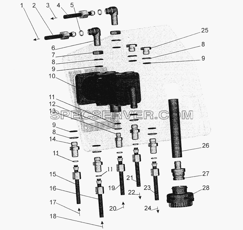 Тормозной кран и присоединительная арматура для МАЗ-544069 (список запасных частей)