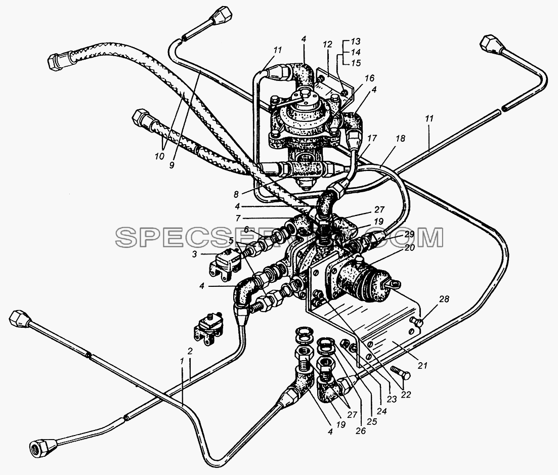 Трубопроводы к тормозным кранам МАЗ-509А для МАЗ-5429 (список запасных частей)