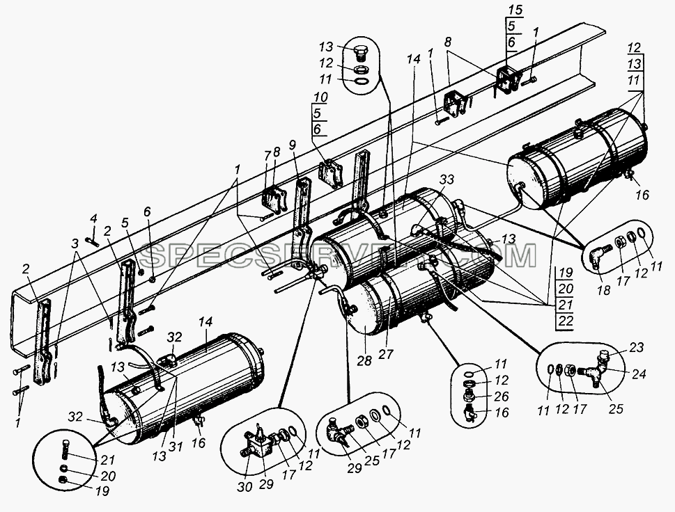 Крепление воздушных баллонов МАЗ-509А для МАЗ-5429 (список запасных частей)