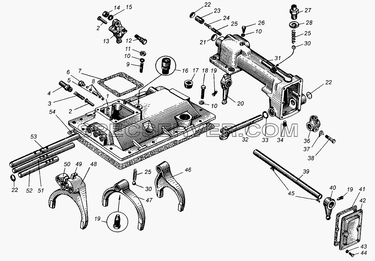 Механизм переключения передач для МАЗ-5429 (список запасных частей)