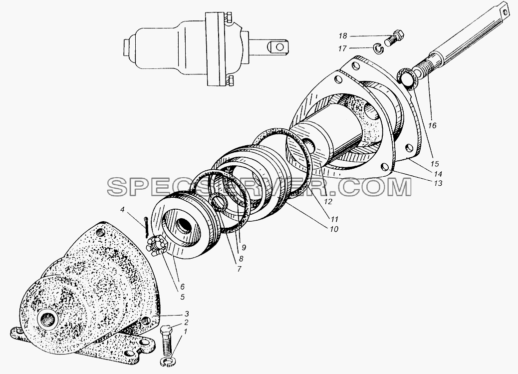 Цилиндр механизма переключения передач раздаточной коробки МАЗ-509А для МАЗ-5429 (список запасных частей)