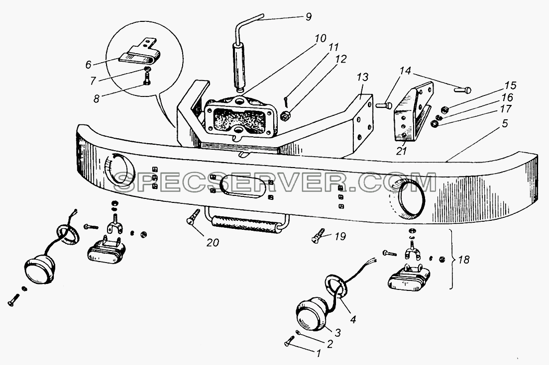 Бампер передний и крепление противотуманных фар для МАЗ-5429 (список запасных частей)