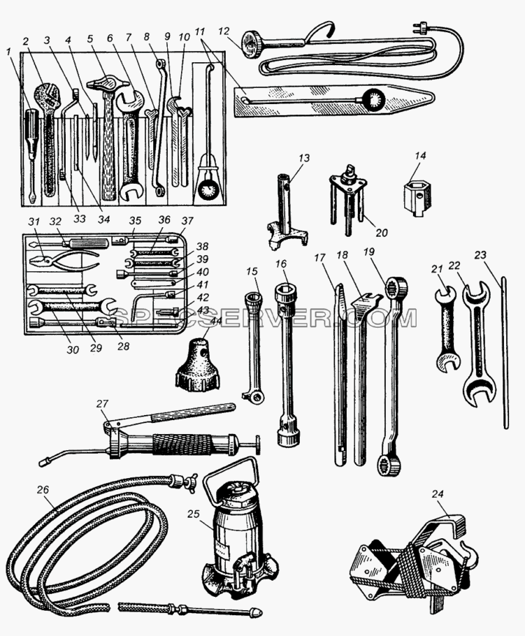Инструмент и принадлежности для МАЗ-5429 (список запасных частей)