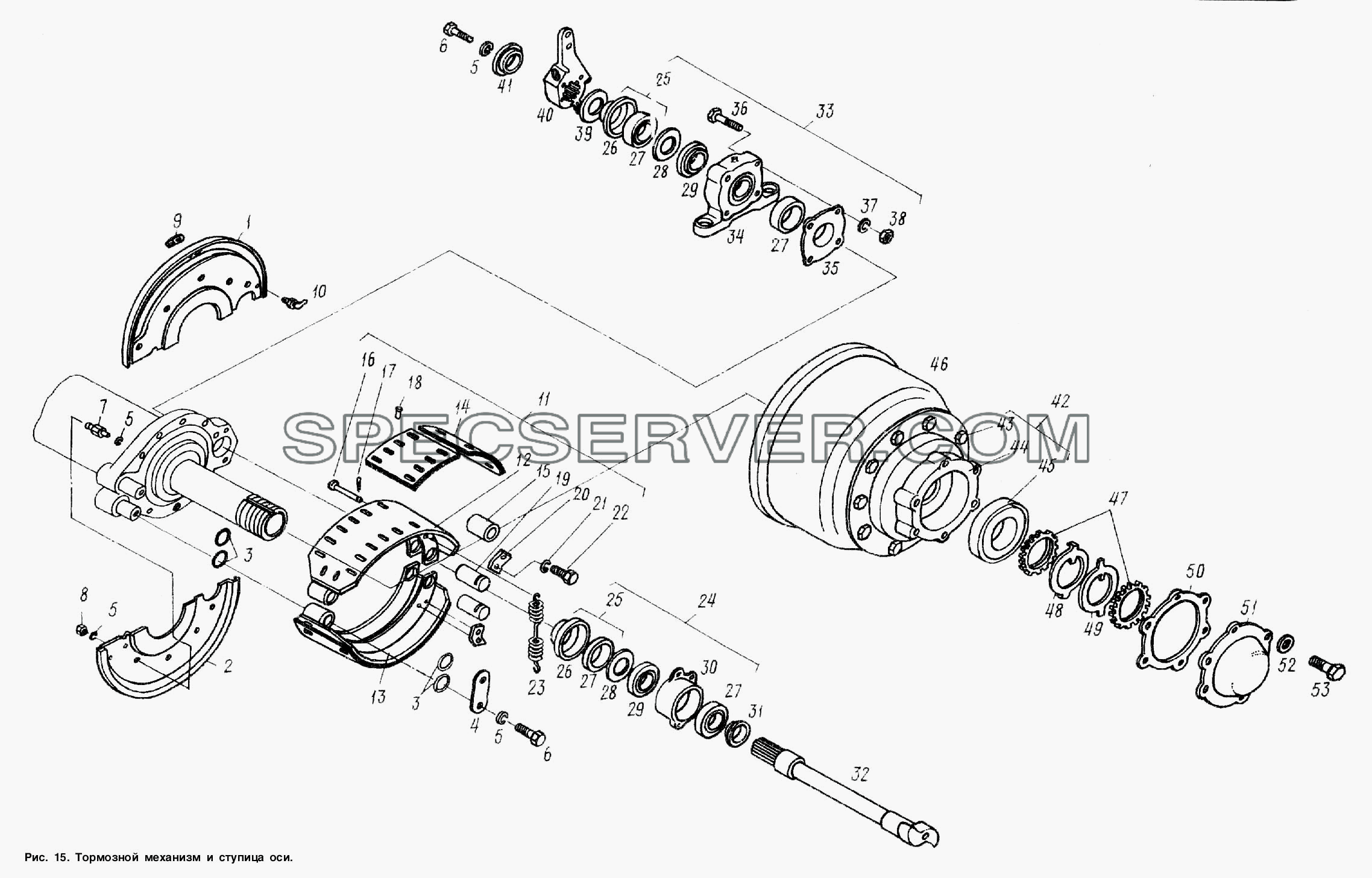 Тормозной механизм и ступица оси для МАЗ-938662 (список запасных частей)