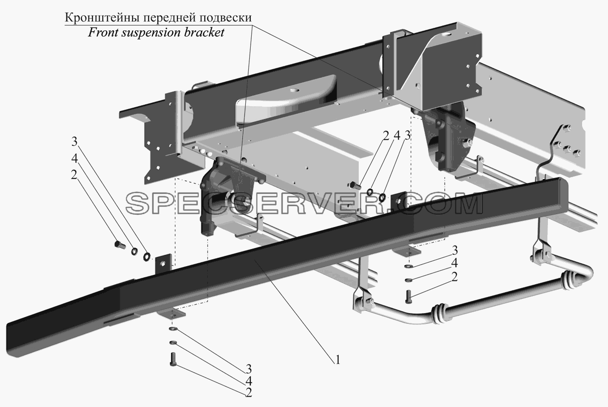 Установка переднего противоподкатного бруса 4370-2800030 для МАЗ-437041 (список запасных частей)