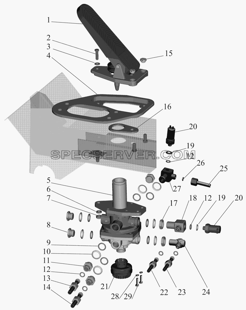 Крепление тормозного крана 64221-3514004-20 и присоединительной арматуры для МАЗ-437041 (список запасных частей)