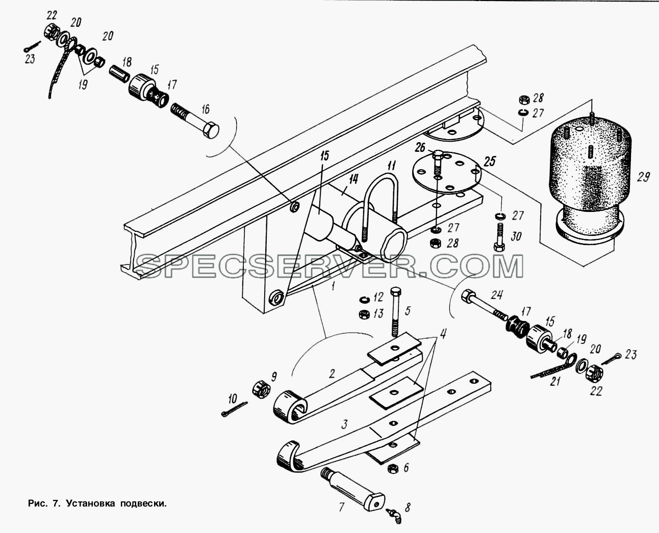 Установка подвески для МАЗ-9758 (список запасных частей)