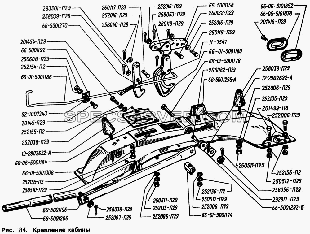 Крепление кабины для ГАЗ-66 (Каталога 1996 г.) (список запасных частей)