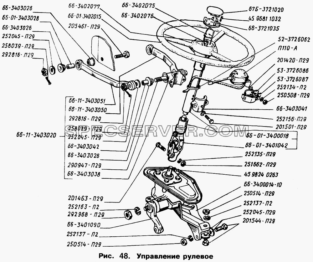 Управление рулевое для ГАЗ-66 (Каталога 1996 г.) (список запасных частей)