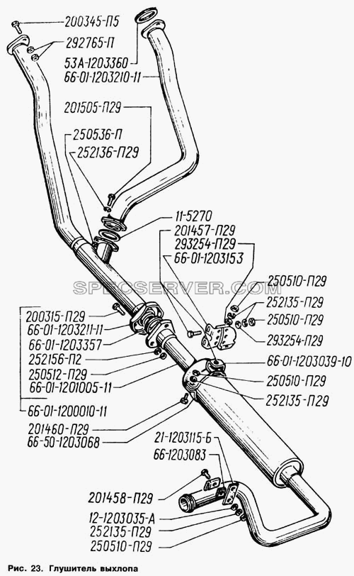 Глушитель выхлопа для ГАЗ-66 (Каталога 1996 г.) (список запасных частей)