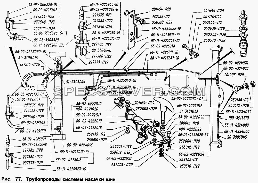 Трубопроводы системы накачки шин для ГАЗ-66 (Каталога 1996 г.) (список запасных частей)