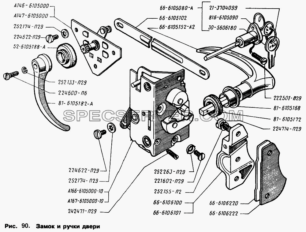 Замок и ручки двери для ГАЗ-66 (Каталога 1996 г.) (список запасных частей)