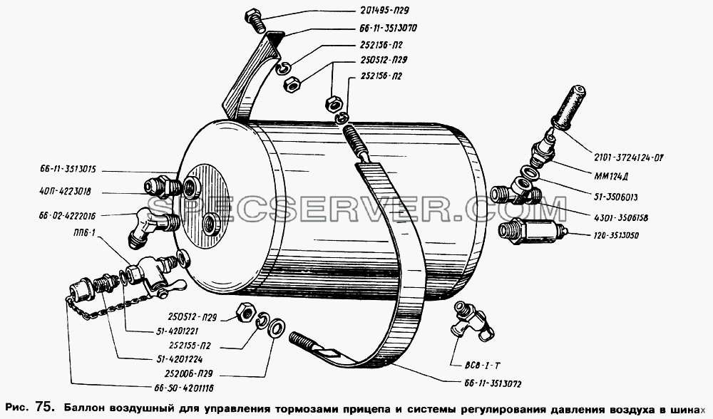 Баллон воздушный для управления тормозами прицепа и системы регулирования давления воздуха в шинах для ГАЗ-66 (Каталога 1996 г.) (список запасных частей)