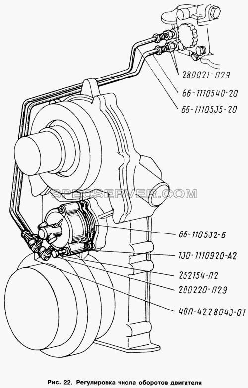 Регулировка числа оборотов двигателя для ГАЗ-66 (Каталога 1996 г.) (список запасных частей)