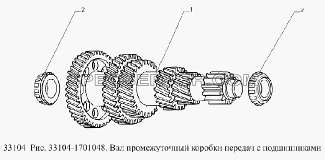 Вал промежуточный коробки передач с подшипниками для ГАЗ-33104 Валдай Евро 3 (список запасных частей)