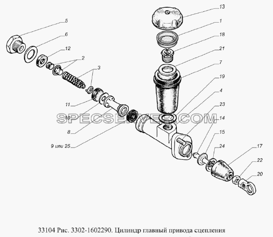 Цилиндр главный привода сцепления для ГАЗ-33104 Валдай Евро 3 (список запасных частей)