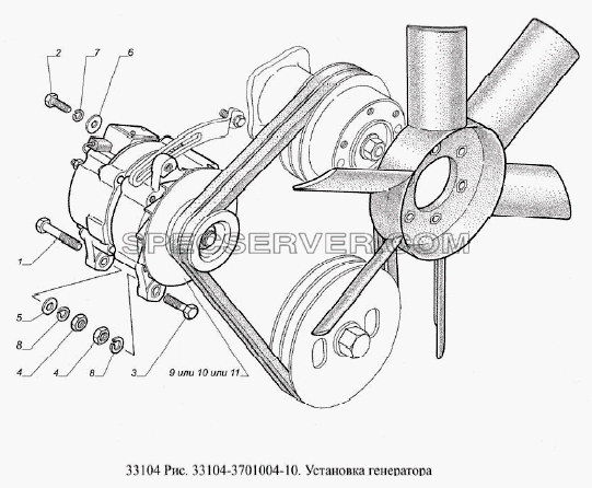Установка генератора для ГАЗ-33104 Валдай Евро 3 (список запасных частей)