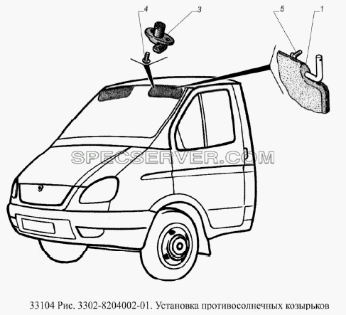 Установка противосолнечных козырьков для ГАЗ-33104 Валдай Евро 3 (список запасных частей)