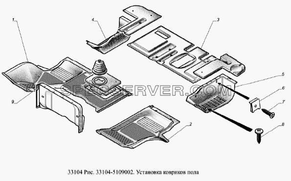 Установка ковриков пола для ГАЗ-33104 Валдай Евро 3 (список запасных частей)