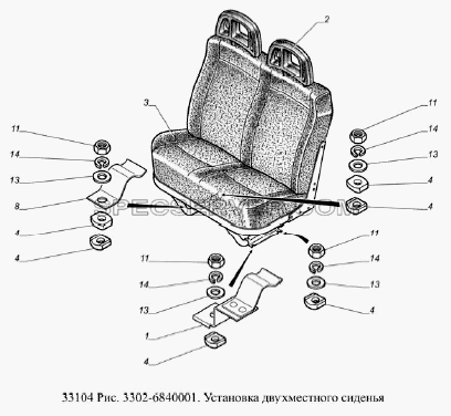 Установка двухместного сиденья для ГАЗ-33104 Валдай Евро 3 (список запасных частей)