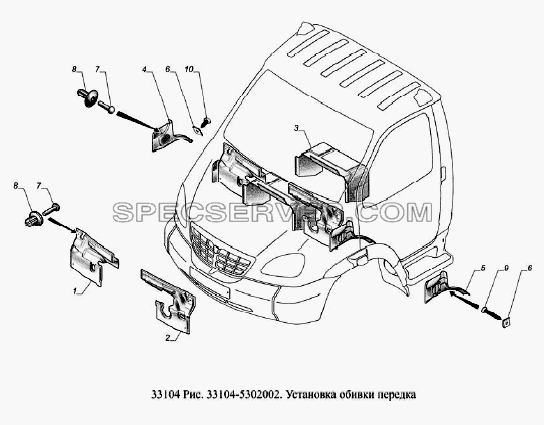 Установка обивки передка для ГАЗ-33104 Валдай Евро 3 (список запасных частей)