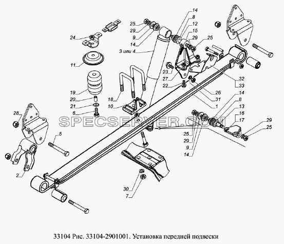 Установка передней подвески для ГАЗ-33104 Валдай Евро 3 (список запасных частей)