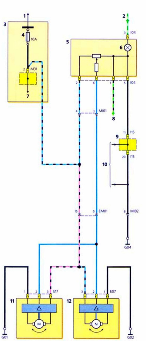Схема включения регулятора направления пучков света фар - Хендай Акцент Тагаз (Hyundai Accent)