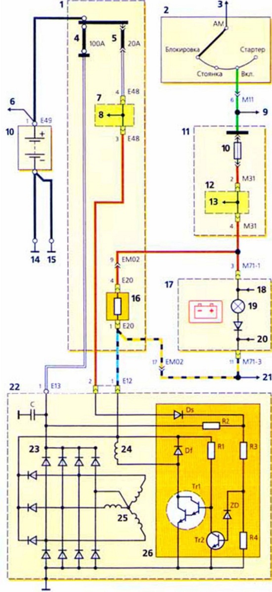 Схема соединений генератора - Хендай Акцент Тагаз (Hyundai Accent)