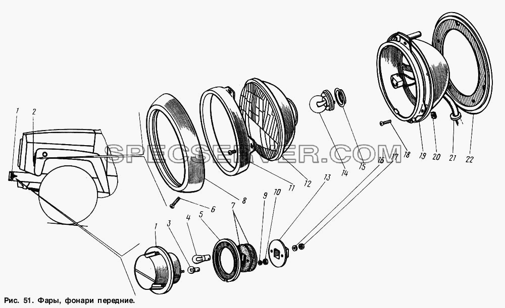 Фары, фонари передние для ГАЗ-3307 (список запасных частей)