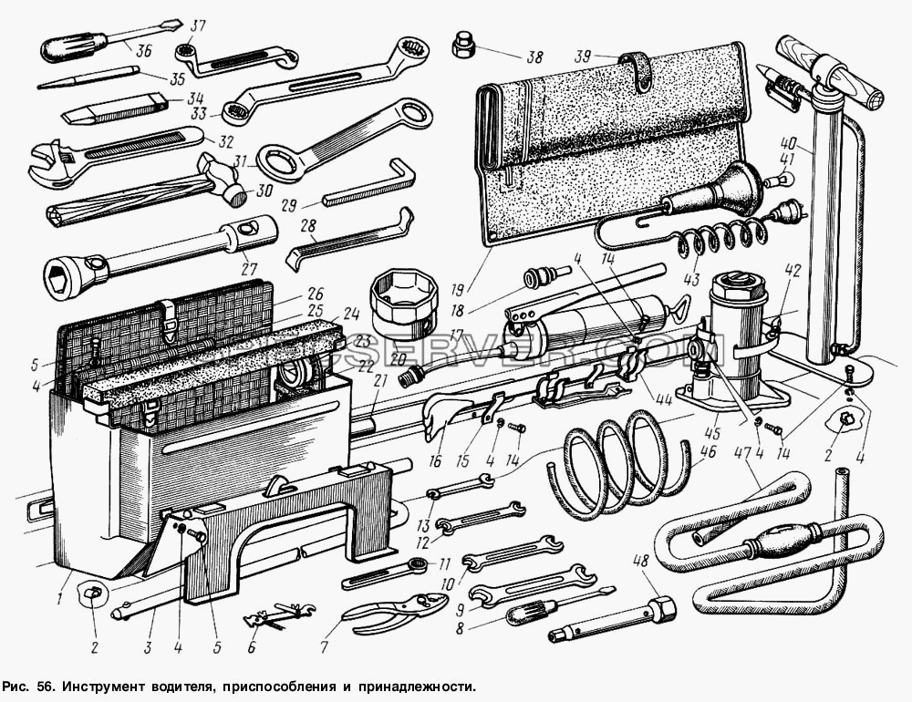 Инструмент водителя, приспособления и принадлежности для ГАЗ-3307 (список запасных частей)