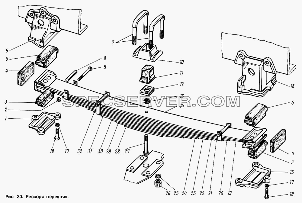 Рессора передняя для ГАЗ-3307 (список запасных частей)