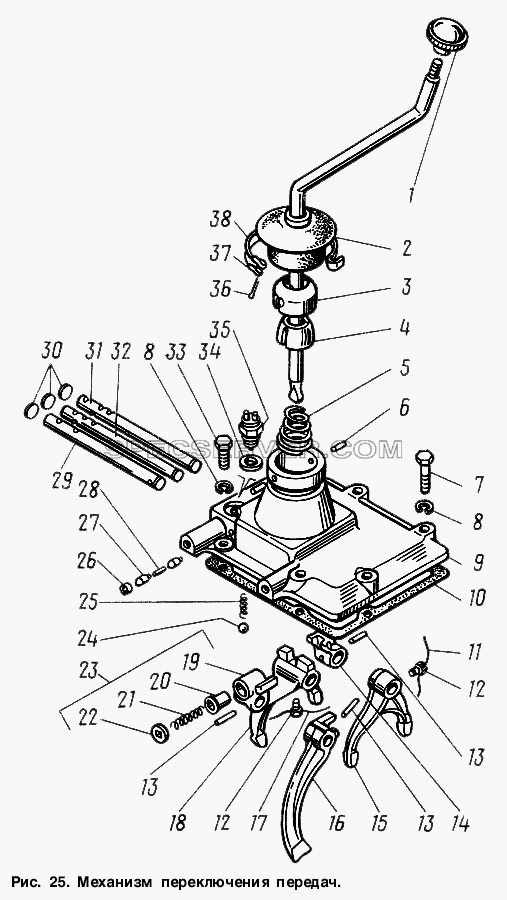 Механизм переключения передач для ГАЗ-3307 (список запасных частей)