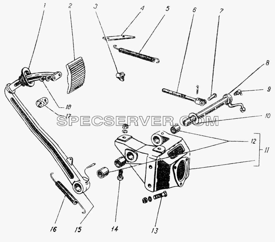 Привод выключения сцепления для ГАЗ-5312 (список запасных частей)