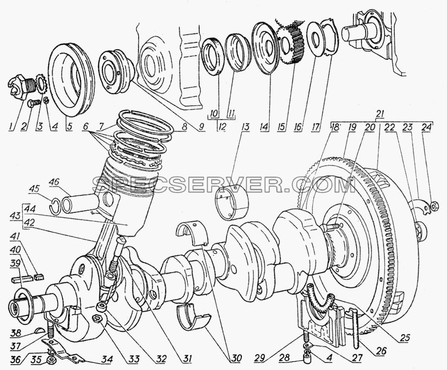 Коленчатый вал,поршни и шатуны для ГАЗ-5312 (список запасных частей)