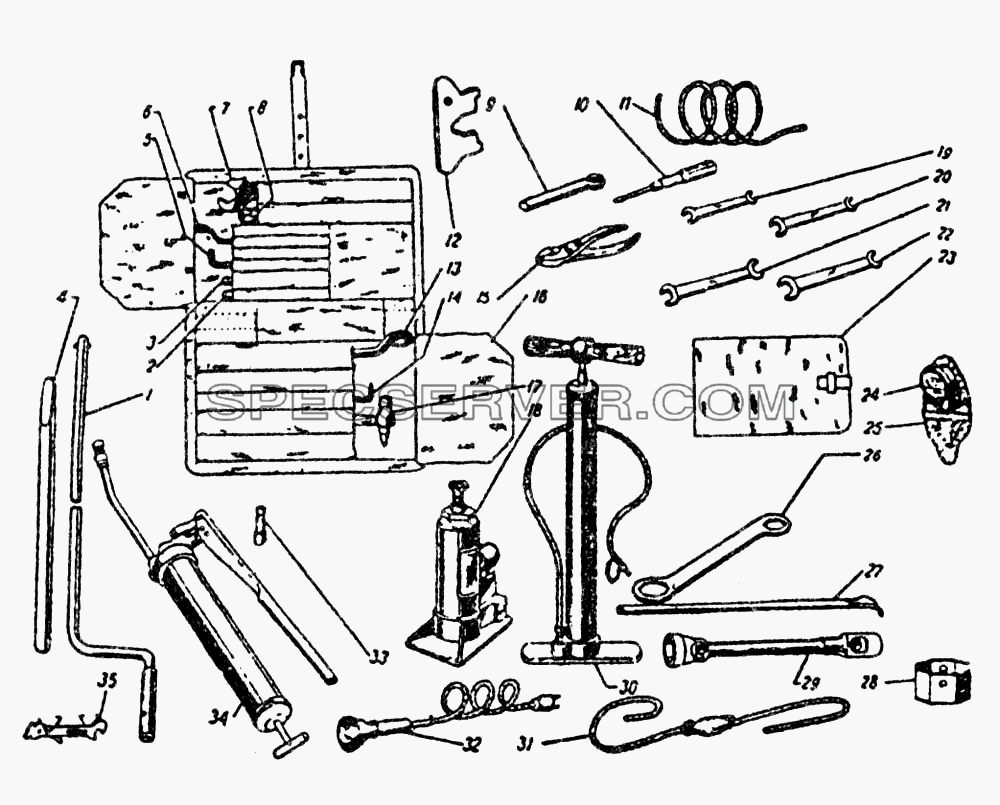 Шоферский инструмент для ГАЗ-5312 (список запасных частей)
