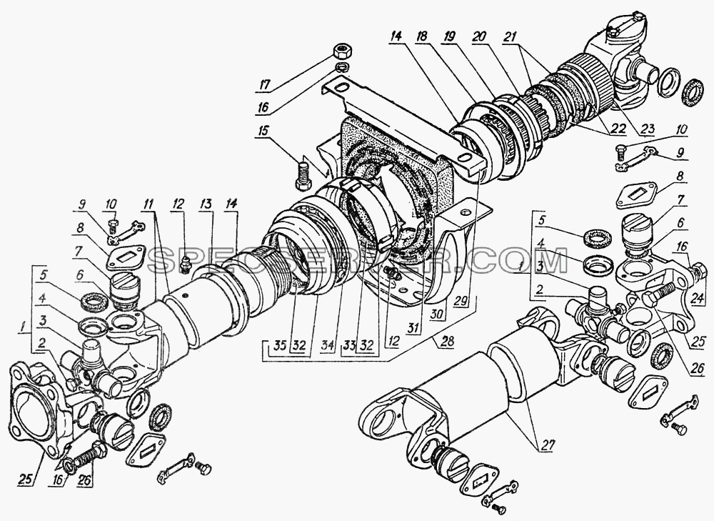 Карданный и промежуточный валы для ГАЗ-5312 (список запасных частей)