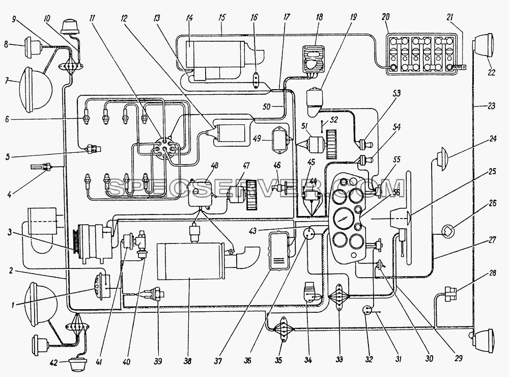 Схема электрооборудования для ГАЗ-5312 (список запасных частей)