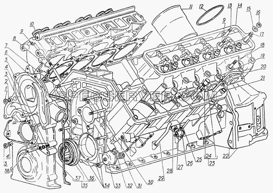 Блок и головка цилиндров для ГАЗ-5312 (список запасных частей)