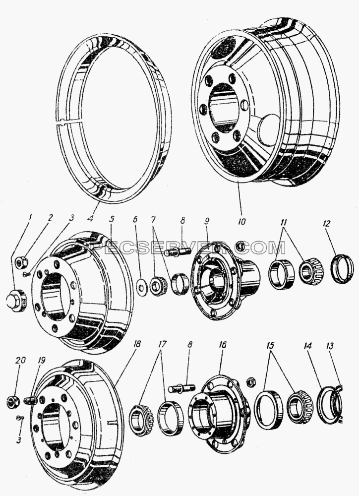 Колеса и ступицы для ГАЗ-5312 (список запасных частей)