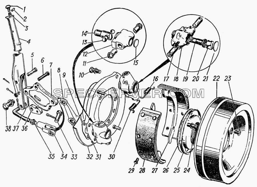 Стояночный тормоз и привод для ГАЗ-5312 (список запасных частей)