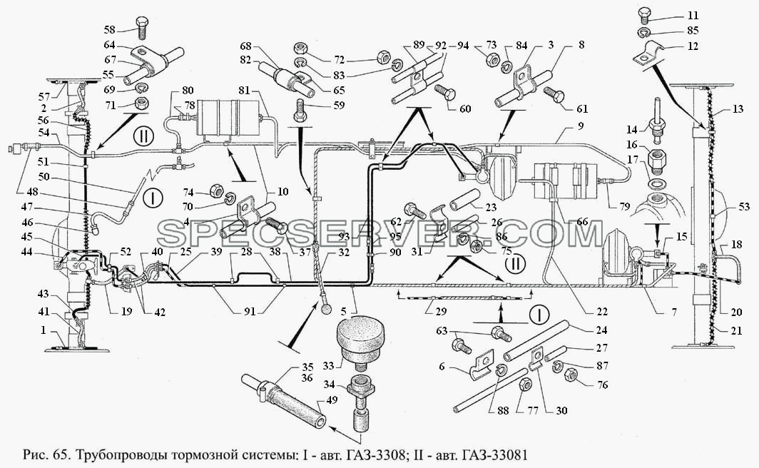 Трубопроводы тормозной системы для ГАЗ-3308 (список запасных частей)
