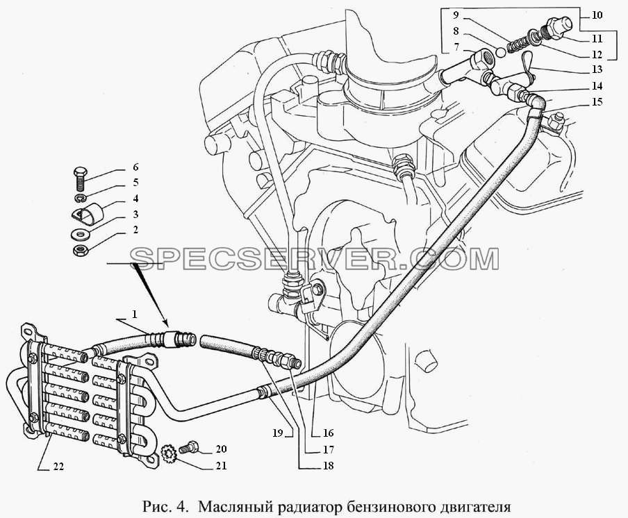 Масляный радиатор бензинового двигателя для ГАЗ-3308 (список запасных частей)