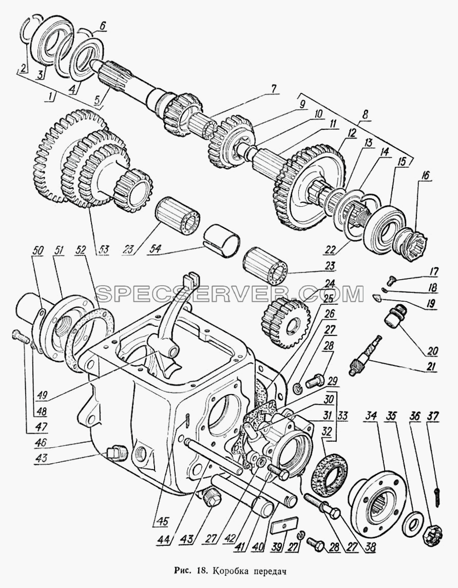 Коробка передач для ГАЗ-52-02 (список запасных частей)