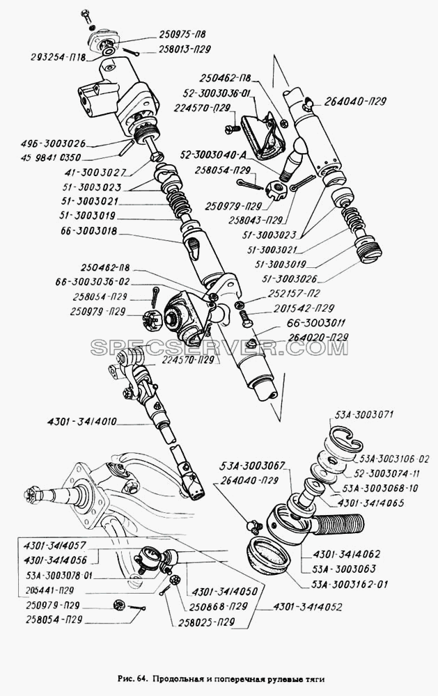 Продольная и поперечная рулевые тяги для ГАЗ-4301 (список запасных частей)