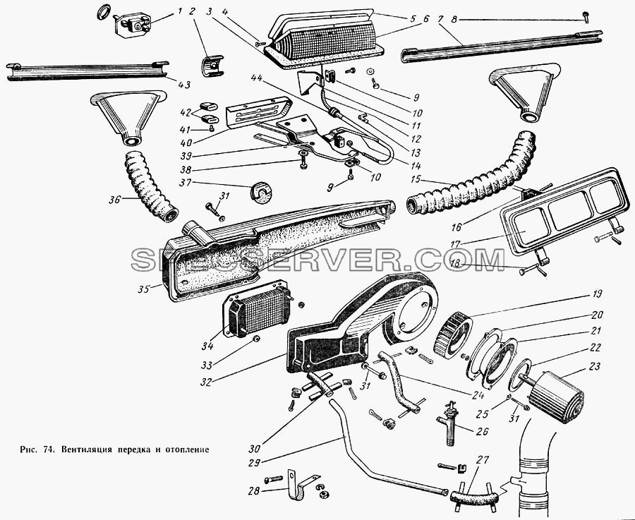 Вентиляция передка и отопление для ГАЗ-52-01 (список запасных частей)