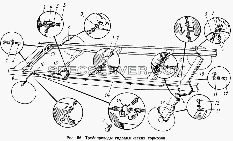 Трубопроводы гидравлических тормозов для ГАЗ-52-01 (список запасных частей)