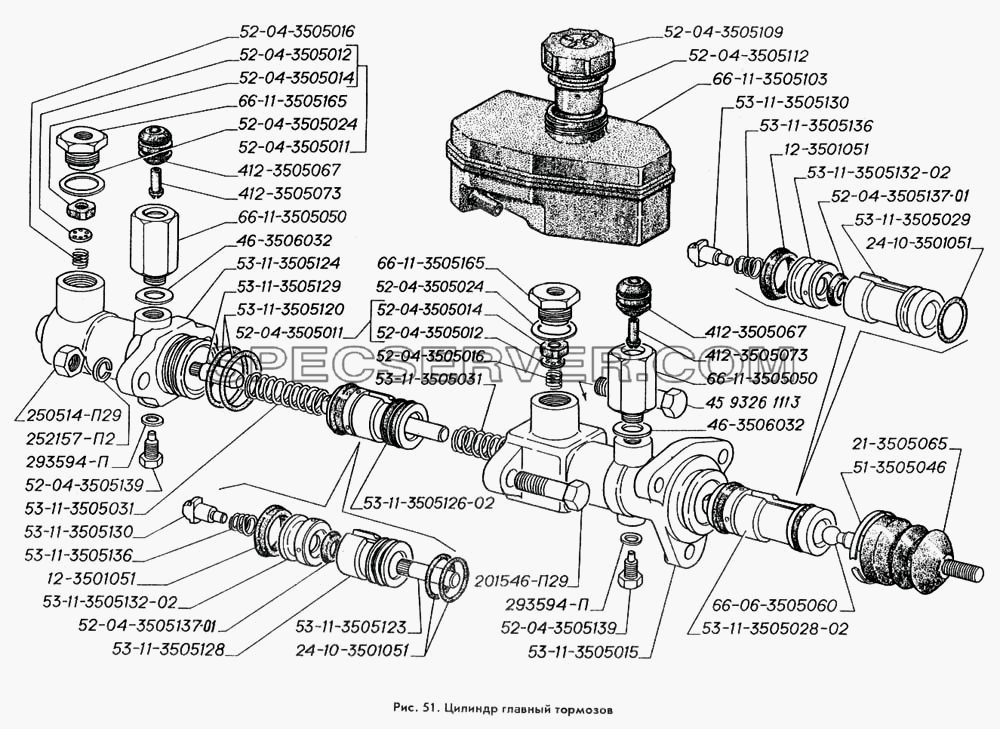 Цилиндр главный тормозов для ГАЗ-3309 (список запасных частей)