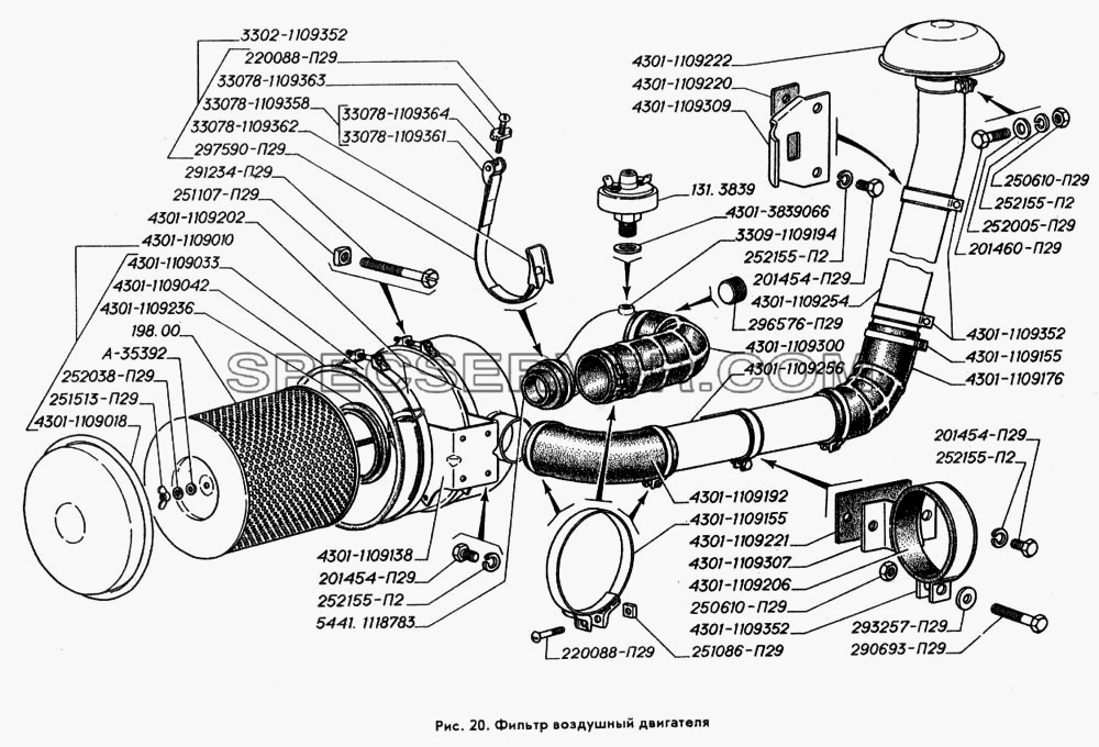 Фильтр воздушный двигателя для ГАЗ-3309 (список запасных частей)